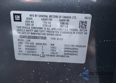 2013 Chevrolet Equinox Ltz z USA, uszkodzony, nr VIN 2GNFLGE35D6373505